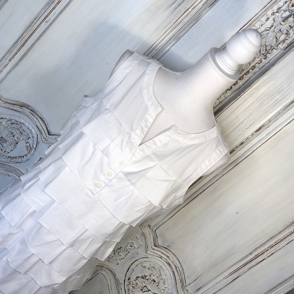 Alfani Petite Multi Tiered Ruffle 1/4 Button Up Sleeveless Cotton Blend Dress - Picture 3 of 10